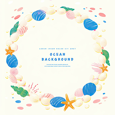 PSD 바다 백그라운드 일러스트 조개 색연필 수채화 불가사리 프레임 사람없음 소라 진주 카피스페이스 국내일러스트 어패류 학용품 극피동물 공백 보석 파일형식