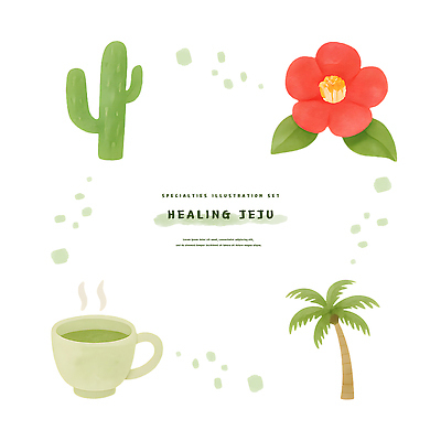 PSD 스티커 잎 일러스트 수채화 선인장 사람없음 세트 야자수 제주도 찻잔 녹차 특산물 동백 엘리먼트 국내일러스트 나무 식물 꽃 잔 한국 차_음료 파일형식