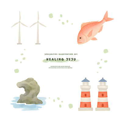 PSD 스티커 일러스트 수채화 등대 사람없음 세트 제주도 특산물 풍력기 엘리먼트 옥돔 용두암 국내일러스트 한국 어류 암석 풍력에너지 파일형식