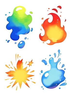 PSD 하늘색 일러스트 불꽃 사람없음 빨간색 연두색 물 세트 에너지 게임 독약 원소 묘기 폭발 마법 엘리먼트 초능력 이펙트그래픽 국내일러스트 자연요소 컬러 그래픽백그라운드 놀이 불 초록색 파란색 화학 파일형식