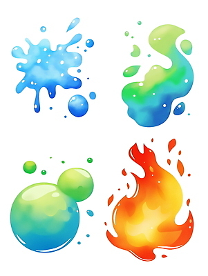 PSD 하늘색 일러스트 불꽃 사람없음 빨간색 초록색 연두색 물 세트 에너지 게임 독약 원소 묘기 폭발 마법 엘리먼트 초능력 이펙트그래픽 국내일러스트 자연요소 컬러 그래픽백그라운드 놀이 불 파란색 화학 파일형식