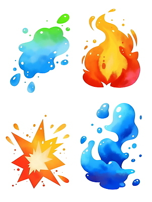 PSD 하늘색 일러스트 불꽃 사람없음 빨간색 연두색 물 세트 에너지 게임 독약 원소 묘기 폭발 마법 엘리먼트 초능력 이펙트그래픽 국내일러스트 자연요소 컬러 그래픽백그라운드 놀이 불 초록색 파란색 화학 파일형식