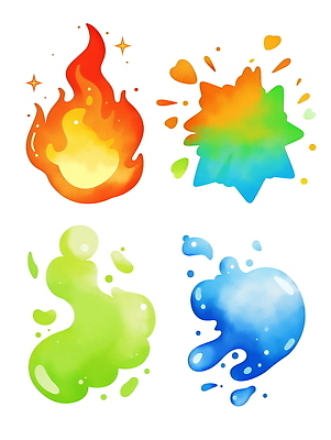PSD 하늘색 일러스트 불꽃 사람없음 빨간색 연두색 물 반짝임 세트 에너지 게임 독약 원소 묘기 폭발 마법 무지개색 엘리먼트 초능력 이펙트그래픽 국내일러스트 자연요소 컬러 그래픽백그라운드 모션 놀이 불 초록색 파란색 컬러풀 화학 파일형식