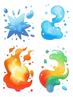 PSD 별 하늘색 일러스트 불꽃 사람없음 빨간색 연두색 물 세트 얼음 에너지 게임 독약 원소 묘기 폭발 마법 무지개색 엘리먼트 초능력 이펙트그래픽 국내일러스트 자연요소 컬러 그래픽백그라운드 놀이 불 초록색 파란색 컬러풀 화학 파일형식