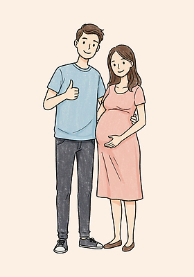 전신 PSD 여자 남자 행복 허리손 일러스트 신혼부부 미소 성인 두명 임산부 만지기 따봉 연분홍색 성인만 국내일러스트 부부 감정 분홍색 포즈 모션 표정 사람 임신 최고 신혼 파일형식