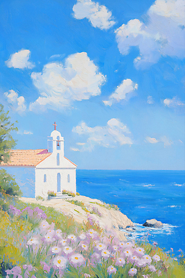 JPG 구름 기독교 바다 하늘색 십자가 꽃밭 일러스트 하늘 사람없음 성당 교회 여름풍경 천주교 돌_바위 기도 예수 하나님 유화 국내일러스트 AI일러스트 AI콘텐츠 자연요소 꽃 종교 종교건축 미술 풍경 건물 파란색 신_종교 파일형식 여름_계절