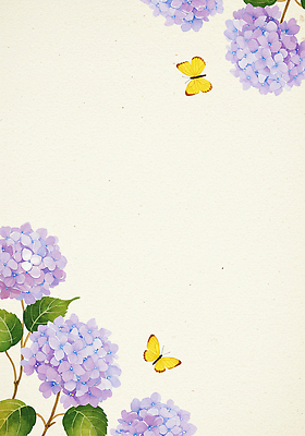 JPG 나비 잎 일러스트 여름꽃 수채화 사람없음 수국 연보라색 베이지색 카피스페이스 국내일러스트 AI일러스트 AI콘텐츠 식물 꽃 컬러 곤충 보라색 공백 파일형식 여름_계절