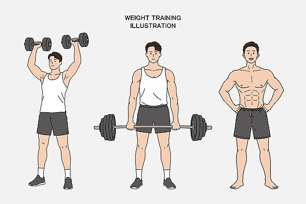 전신 PSD 남자 허리손 일러스트 미소 들기 성인 세명 운동복 아령 역기 웨이트트레이닝 보디빌더 트레이너 근육질 성인남자만 일러캐릭터 캐릭터 옷 포즈 모션 근육 표정 사람 운동 헬스 보디빌딩 몸매 남자만 성인만 파일형식