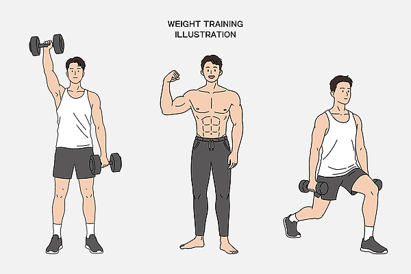 전신 PSD 남자 일러스트 미소 들기 성인 세명 운동복 손들기 아령 웨이트트레이닝 보디빌더 트레이너 근육질 성인남자만 일러캐릭터 캐릭터 옷 모션 근육 표정 사람 운동 헬스 보디빌딩 몸매 남자만 성인만 파일형식