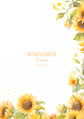PSD 잎 일러스트 해바라기 수채화 사람없음 노란색 꽃프레임 카피스페이스 국내일러스트 식물 꽃 컬러 프레임 공백 파일형식