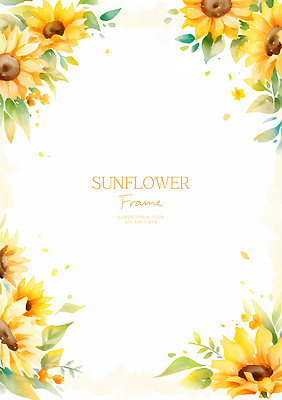 PSD 잎 일러스트 해바라기 수채화 사람없음 노란색 꽃프레임 카피스페이스 국내일러스트 식물 꽃 컬러 프레임 공백 파일형식