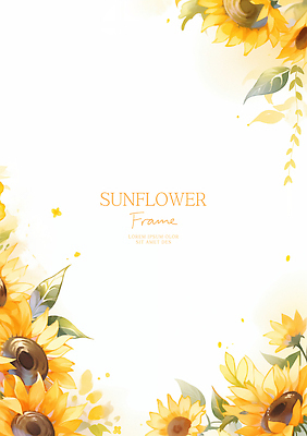 PSD 잎 일러스트 해바라기 수채화 사람없음 노란색 꽃프레임 카피스페이스 국내일러스트 식물 꽃 컬러 프레임 공백 파일형식
