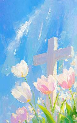 JPG 구름 기독교 하늘색 십자가 꽃밭 일러스트 하늘 사람없음 햇빛 천주교 풀잎 유화 국내일러스트 AI일러스트 AI콘텐츠 자연요소 꽃 종교 잎 미술 파란색 태양 풀_식물 파일형식