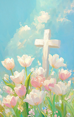 JPG 구름 기독교 하늘색 십자가 꽃밭 일러스트 하늘 사람없음 햇빛 천주교 풀잎 유화 국내일러스트 AI일러스트 AI콘텐츠 자연요소 꽃 종교 잎 미술 파란색 태양 풀_식물 파일형식