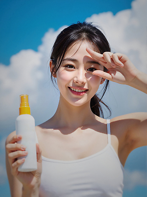 JPG 구름 편집이미지 여자 하늘 그림자 한명 미소 들기 상반신 성인 여름 햇빛 손들기 가림 선크림 의료성형뷰티 성인여자한명만 청량 편집실사 AI인물포토 AI콘텐츠 자연요소 1 계절 모션 표정 사람 태양 화장품 CG 여자한명만 성인여자만 파일형식 AI포토