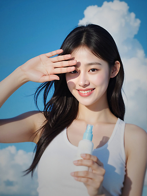 JPG 구름 편집이미지 여자 하늘 그림자 한명 미소 들기 상반신 성인 여름 햇빛 손들기 가림 선크림 의료성형뷰티 성인여자한명만 청량 편집실사 AI인물포토 AI콘텐츠 자연요소 1 계절 모션 표정 사람 태양 화장품 CG 여자한명만 성인여자만 파일형식 AI포토