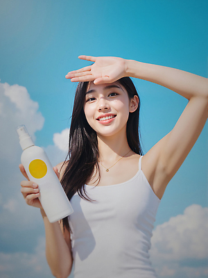 JPG 구름 편집이미지 여자 하늘 그림자 한명 미소 들기 상반신 성인 여름 햇빛 손들기 가림 선크림 의료성형뷰티 성인여자한명만 청량 편집실사 AI인물포토 AI콘텐츠 자연요소 1 계절 모션 표정 사람 태양 화장품 CG 여자한명만 성인여자만 파일형식 AI포토