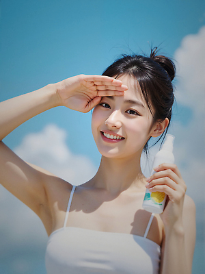 JPG 구름 편집이미지 여자 하늘 그림자 한명 미소 들기 상반신 성인 여름 햇빛 손들기 가림 선크림 의료성형뷰티 성인여자한명만 청량 편집실사 AI인물포토 AI콘텐츠 자연요소 1 계절 모션 표정 사람 태양 화장품 CG 여자한명만 성인여자만 파일형식 AI포토