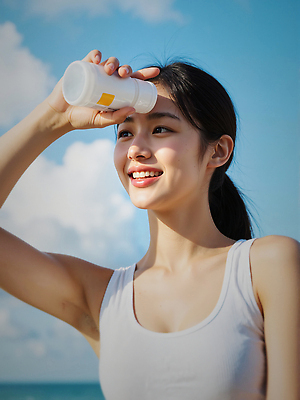 JPG 구름 편집이미지 여자 하늘 그림자 한명 미소 들기 상반신 성인 여름 햇빛 손들기 가림 선크림 의료성형뷰티 성인여자한명만 청량 편집실사 AI인물포토 AI콘텐츠 자연요소 1 계절 모션 표정 사람 태양 화장품 CG 여자한명만 성인여자만 파일형식 AI포토