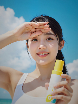 JPG 구름 편집이미지 여자 하늘 그림자 한명 미소 들기 상반신 성인 여름 햇빛 손들기 가림 선크림 의료성형뷰티 성인여자한명만 청량 편집실사 AI인물포토 AI콘텐츠 자연요소 1 계절 모션 표정 사람 태양 화장품 CG 여자한명만 성인여자만 파일형식 AI포토