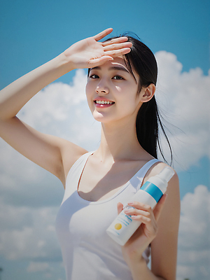 JPG 구름 편집이미지 여자 하늘 그림자 한명 미소 들기 상반신 성인 여름 햇빛 손들기 가림 선크림 의료성형뷰티 성인여자한명만 청량 편집실사 AI인물포토 AI콘텐츠 자연요소 1 계절 모션 표정 사람 태양 화장품 CG 여자한명만 성인여자만 파일형식 AI포토