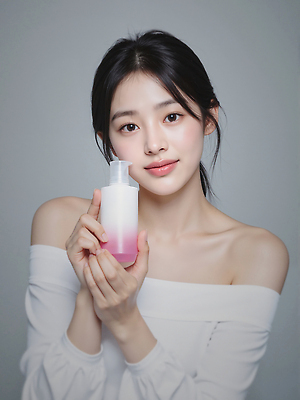 JPG 편집이미지 여자 한명 미소 들기 상반신 성인 피부관리 스킨케어 클렌징 클렌징오일 클렌징크림 클렌징폼 의료성형뷰티 성인여자한명만 편집실사 AI인물포토 AI콘텐츠 1 모션 표정 사람 뷰티 청결 CG 세안용품 여자한명만 성인여자만 파일형식 AI포토