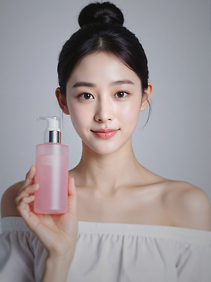 JPG 편집이미지 여자 한명 미소 들기 상반신 성인 피부관리 스킨케어 클렌징 클렌징오일 클렌징크림 클렌징폼 의료성형뷰티 성인여자한명만 편집실사 AI인물포토 AI콘텐츠 1 모션 표정 사람 뷰티 청결 CG 세안용품 여자한명만 성인여자만 파일형식 AI포토