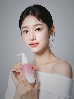 JPG 편집이미지 여자 한명 미소 들기 상반신 성인 피부관리 스킨케어 클렌징 클렌징오일 클렌징크림 클렌징폼 의료성형뷰티 성인여자한명만 편집실사 AI인물포토 AI콘텐츠 1 모션 표정 사람 뷰티 청결 CG 세안용품 여자한명만 성인여자만 파일형식 AI포토