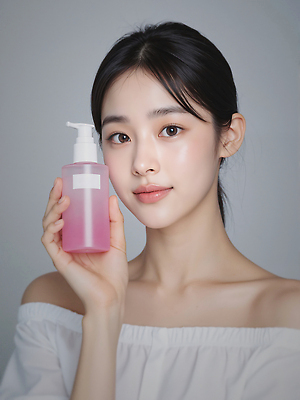 JPG 편집이미지 여자 한명 미소 들기 상반신 성인 피부관리 스킨케어 클렌징 클렌징오일 클렌징크림 클렌징폼 의료성형뷰티 성인여자한명만 편집실사 AI인물포토 AI콘텐츠 1 모션 표정 사람 뷰티 청결 CG 세안용품 여자한명만 성인여자만 파일형식 AI포토