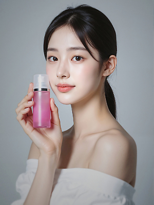 JPG 편집이미지 여자 한명 미소 들기 상반신 성인 피부관리 스킨케어 클렌징 클렌징오일 클렌징크림 클렌징폼 의료성형뷰티 성인여자한명만 편집실사 AI인물포토 AI콘텐츠 1 모션 표정 사람 뷰티 청결 CG 세안용품 여자한명만 성인여자만 파일형식 AI포토