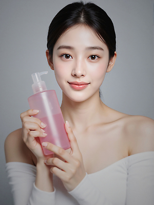 JPG 편집이미지 여자 한명 미소 들기 상반신 성인 피부관리 스킨케어 클렌징 클렌징오일 클렌징크림 클렌징폼 의료성형뷰티 성인여자한명만 편집실사 AI인물포토 AI콘텐츠 1 모션 표정 사람 뷰티 청결 CG 세안용품 여자한명만 성인여자만 파일형식 AI포토