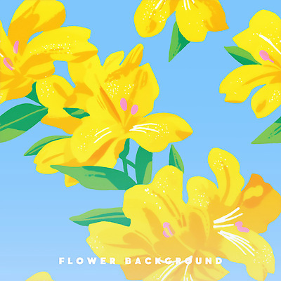 PSD 하늘색 잎 꽃백그라운드 일러스트 수채화 사람없음 노란색 국내일러스트 식물 꽃 컬러 백그라운드 파란색 파일형식