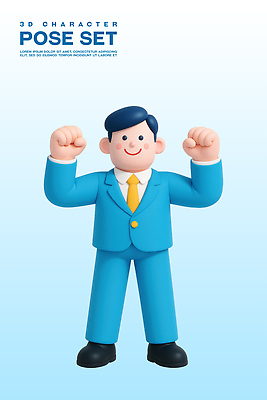 전신 PSD 편집이미지 남자 포즈 하늘색 3D캐릭터 한명 미소 정장 성인 3D 손들기 파이팅 비즈니스맨 성인남자한명만 편집3D 캐릭터 1 옷 비즈니스 모션 표정 사람 파란색 직장인 디지털합성 남자한명만 성인남자만 파일형식