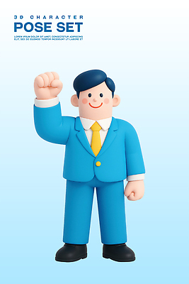 전신 PSD 편집이미지 남자 포즈 하늘색 3D캐릭터 한명 미소 정장 성인 3D 손들기 파이팅 비즈니스맨 성인남자한명만 편집3D 캐릭터 1 옷 비즈니스 모션 표정 사람 파란색 직장인 디지털합성 남자한명만 성인남자만 파일형식