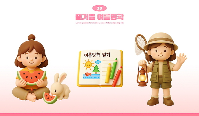 전신 PSD 편집이미지 여자 행복 어린이 분홍색 색연필 3D캐릭터 여름방학 미소 들기 앉기 소녀 두명 여름휴가 3D 손들기 토끼 랜턴 조끼 즐거움 손인사 채집망 과즙 그림일기 수박조각 챙모자 소녀만 편집3D 캐릭터 모자_잡화 감정 컬러 조각 과일 포유류 모션 방학 휴가 학용품 조명 수박 표정 사람 반려동물 외투 인사 일기 디지털합성 여자만 어린이만 파일형식 여름_계절