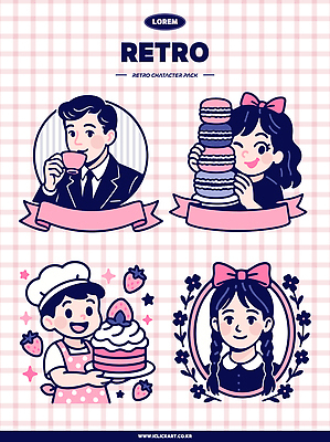 배너템플릿 여자 남자 꽃 리본 잎 일러스트 요리사모자 윙크 미소 들기 여러명 상반신 성인 반짝임 세트 쌓기 앞치마 마시기 현수막 잡기 커피잔 복고 마카롱 딸기케이크 연분홍색 성인만 키치 국내일러스트 AI파일 식물 템플릿 모자_잡화 배너 커피 분홍색 다수 컨셉 모션 딸기 디저트 잔 표정 사람 케이크 요리사 파일형식 벡터