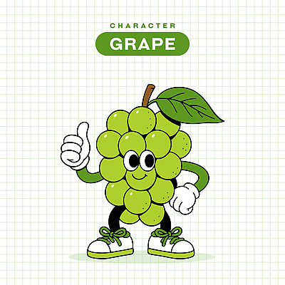 허리손 장갑 신발 잎 일러스트 미소 사람없음 연두색 청포도 복고 과일캐릭터 따봉 일러캐릭터 AI파일 식물 캐릭터 잡화 포즈 포도 표정 초록색 최고 파일형식 벡터