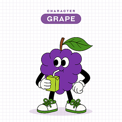 허리손 장갑 신발 잎 일러스트 포도 빨대 미소 들기 사람없음 보라색 마시기 복고 과일캐릭터 포도주스 팩음료 일러캐릭터 AI파일 식물 캐릭터 잡화 음료 컬러 포즈 과일 모션 표정 과일주스 파일형식 벡터