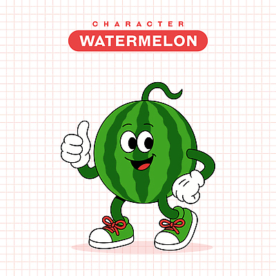 허리손 장갑 신발 일러스트 수박 미소 사람없음 초록색 복고 과일캐릭터 따봉 엘리먼트 일러캐릭터 AI파일 캐릭터 잡화 컬러 포즈 과일 표정 최고 파일형식 벡터