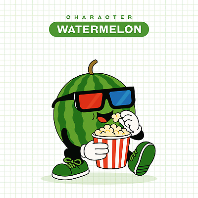 장갑 신발 일러스트 수박 미소 들기 사람없음 초록색 먹기 복고 팝콘 과일캐릭터 3D안경 엘리먼트 일러캐릭터 AI파일 캐릭터 잡화 안경 컬러 과일 모션 표정 파일형식 벡터