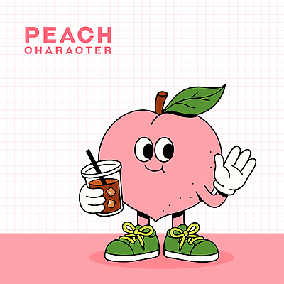 분홍색 장갑 신발 잎 일러스트 잔 빨대 미소 들기 사람없음 손들기 얼음 복숭아 손인사 과일캐릭터 아이스아메리카노 엘리먼트 복숭아캐릭터 일러캐릭터 AI파일 자연요소 식물 캐릭터 식기 잡화 컬러 과일 모션 표정 인사 아메리카노 아이스커피 파일형식 벡터