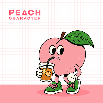 분홍색 장갑 신발 잎 일러스트 잔 빨대 미소 들기 사람없음 얼음 마시기 복숭아 과일캐릭터 아이스아메리카노 엘리먼트 복숭아캐릭터 일러캐릭터 AI파일 자연요소 식물 캐릭터 식기 잡화 컬러 과일 모션 표정 아메리카노 아이스커피 파일형식 벡터