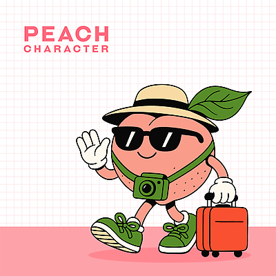 분홍색 장갑 신발 잎 일러스트 미소 사람없음 선글라스 손들기 카메라 캐리어 잡기 복숭아 손인사 과일캐릭터 엘리먼트 챙모자 복숭아캐릭터 일러캐릭터 AI파일 식물 캐릭터 모자_잡화 잡화 안경 컬러 과일 모션 표정 전자제품 여행가방 인사 파일형식 벡터