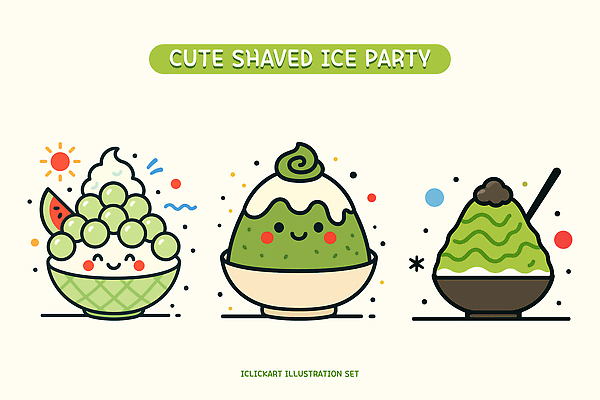 그릇 일러스트 아이스크림 미소 사람없음 연두색 여름 귀여움 숟가락 양 달콤 시원함 멜론 팥 과일빙수 수박조각 엘리먼트 녹차빙수 국내일러스트 AI파일 식기 계절 조각 컨셉 과일 포유류 디저트 수박 수저 표정 초록색 맛 빙수 파일형식 벡터