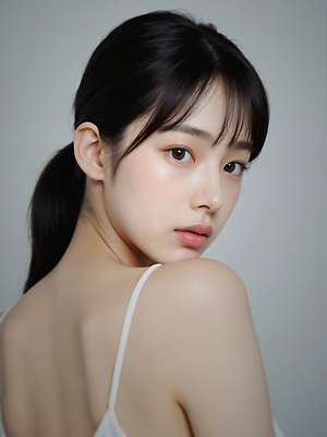 JPG 편집이미지 여자 한명 상반신 성인 민소매 뒤돌아보기 묶은머리 의료성형뷰티 성인여자한명만 편집실사 AI인물포토 AI콘텐츠 1 헤어스타일 상의 모션 사람 CG 여자한명만 성인여자만 파일형식 AI포토