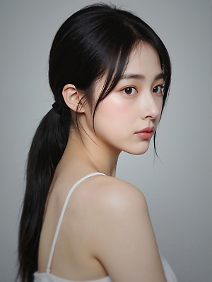 JPG 편집이미지 여자 한명 상반신 성인 민소매 뒤돌아보기 묶은머리 의료성형뷰티 성인여자한명만 편집실사 AI인물포토 AI콘텐츠 1 헤어스타일 상의 모션 사람 CG 여자한명만 성인여자만 파일형식 AI포토