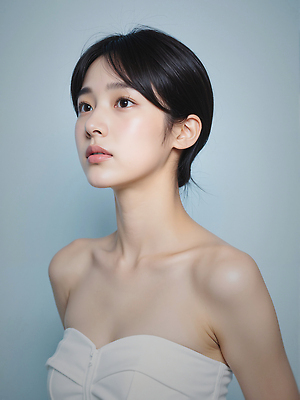 JPG 편집이미지 여자 하늘색 짧은머리 한명 상반신 성인 의료성형뷰티 성인여자한명만 편집실사 오프숄더 AI인물포토 AI콘텐츠 1 헤어스타일 상의 사람 파란색 CG 여자한명만 성인여자만 파일형식 AI포토