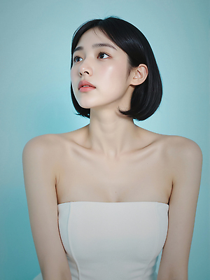 JPG 편집이미지 여자 하늘색 한명 상반신 성인 단발머리 의료성형뷰티 성인여자한명만 편집실사 오프숄더 AI인물포토 AI콘텐츠 1 헤어스타일 상의 사람 파란색 CG 여자한명만 성인여자만 파일형식 AI포토