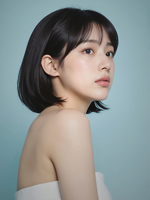 JPG 편집이미지 여자 하늘색 한명 상반신 성인 단발머리 의료성형뷰티 성인여자한명만 편집실사 오프숄더 AI인물포토 AI콘텐츠 1 헤어스타일 상의 사람 파란색 CG 여자한명만 성인여자만 파일형식 AI포토