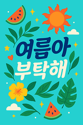 구름 포스터 하늘색 일러스트 하늘 사람없음 여름 반짝임 태양 하트 수박조각 국내일러스트 AI파일 자연요소 모양 계절 조각 모션 수박 파란색 파일형식 벡터